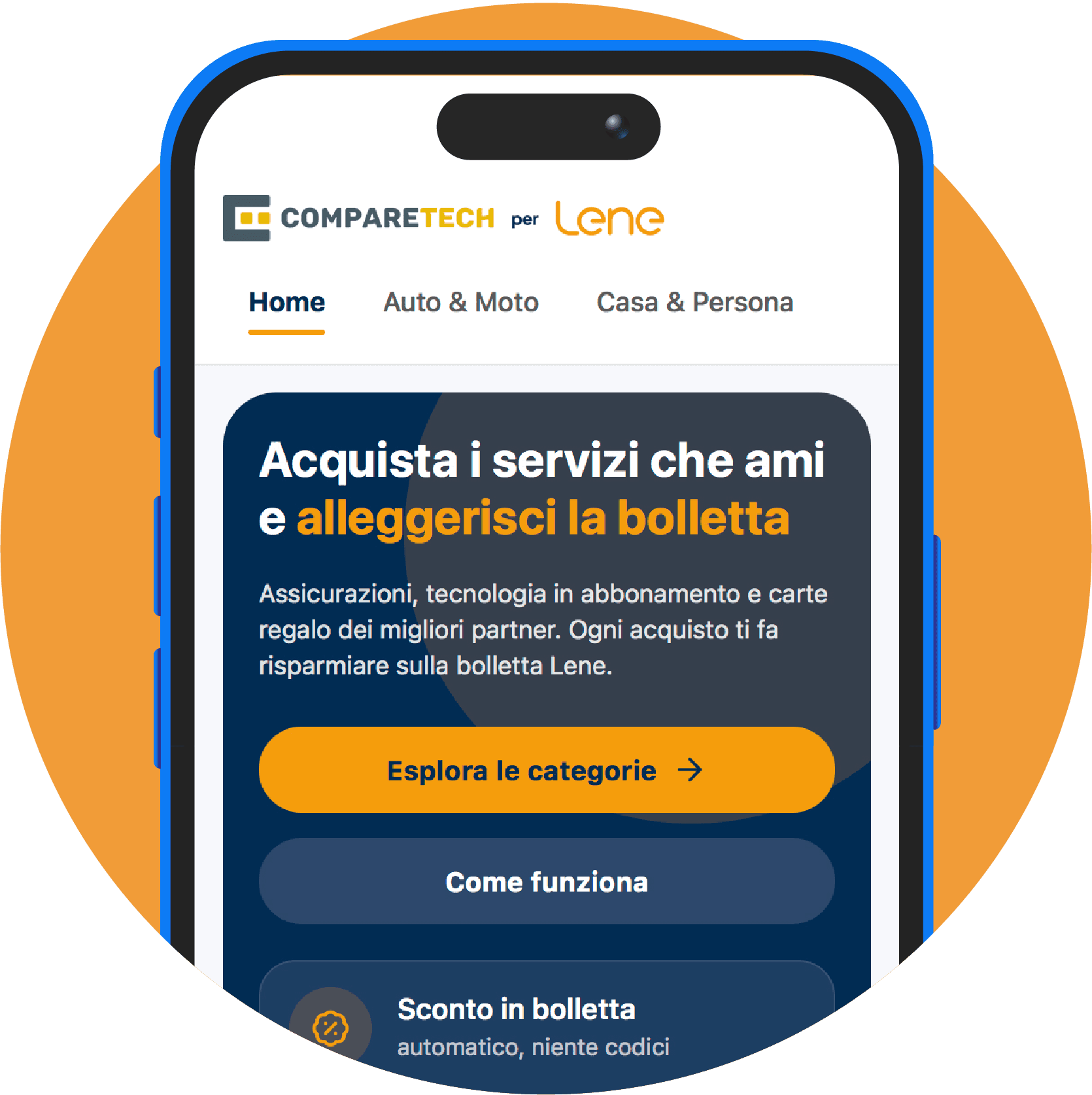 App Lene Club con catalogo dei servizi acquistabili